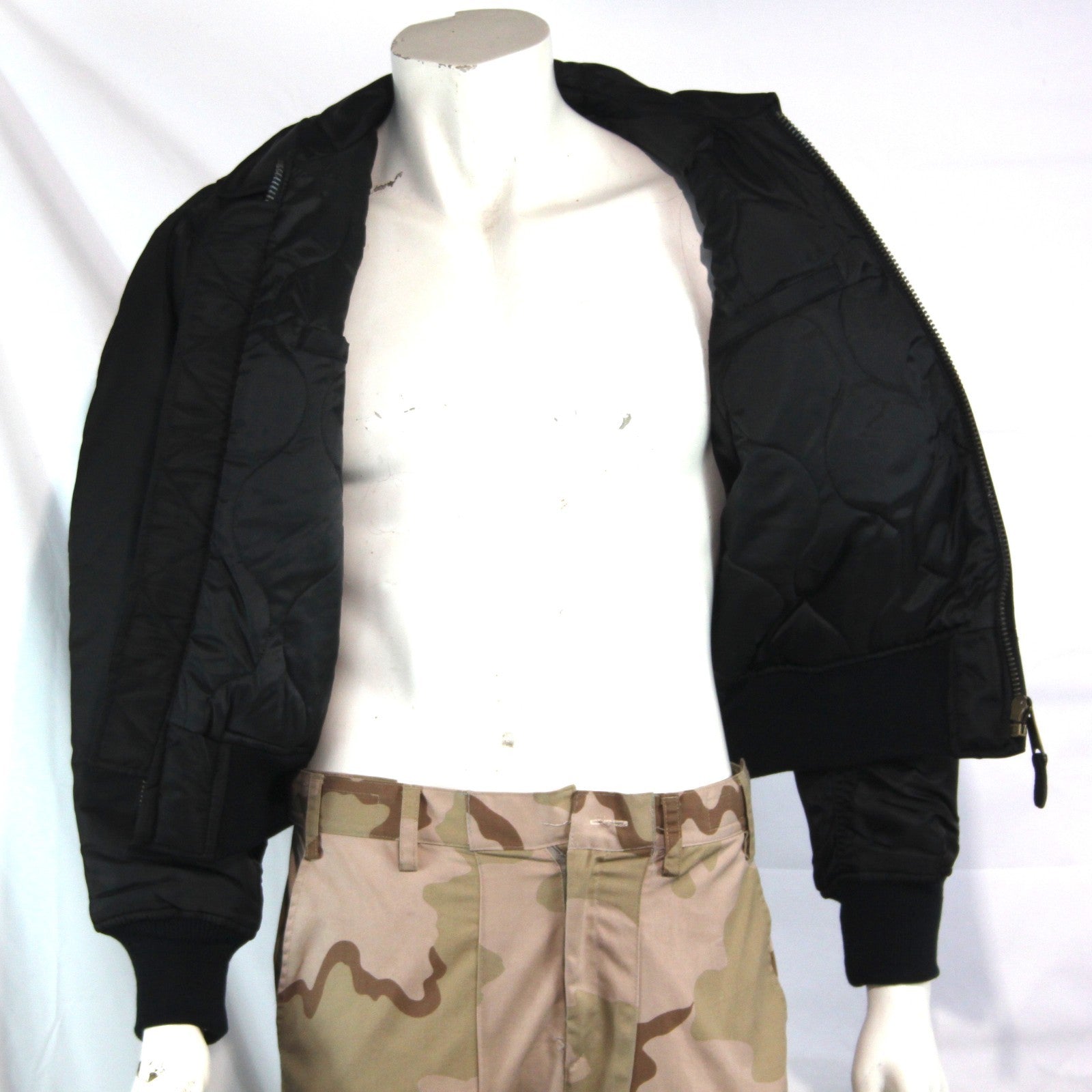 Highlander MA2 Bomber Jacket Plain Collar Padded Quilted Black USAF XXS