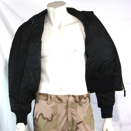 Highlander MA2 Bomber Jacket Plain Collar Padded Quilted Black USAF XXS