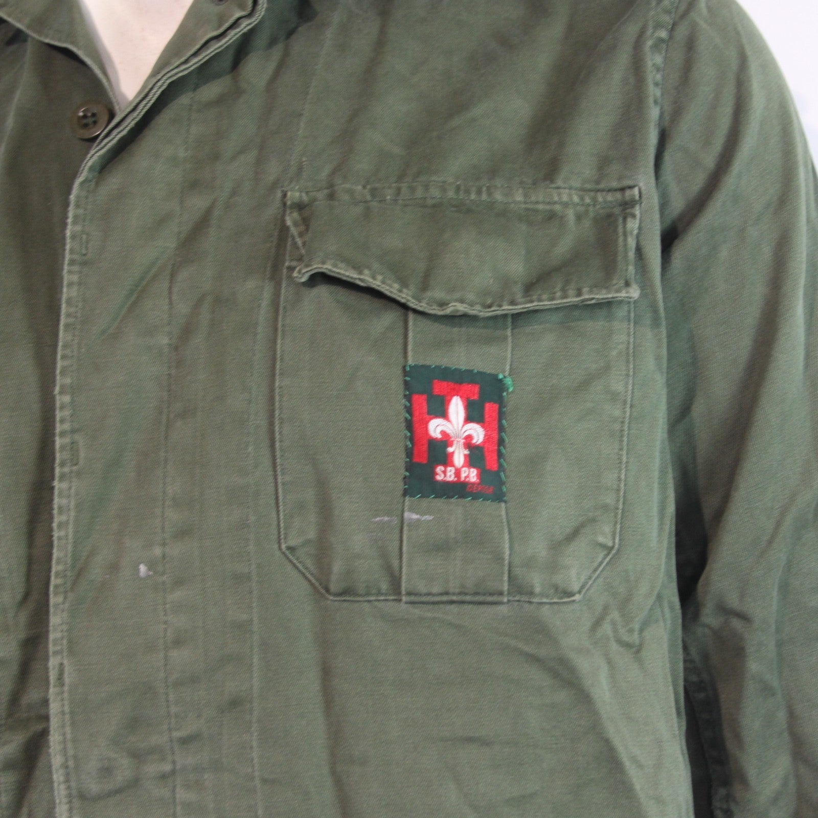 Genuine Surplus Boy Scouts of Belgium Olive Army Shirt 37" 1977 (4264B)