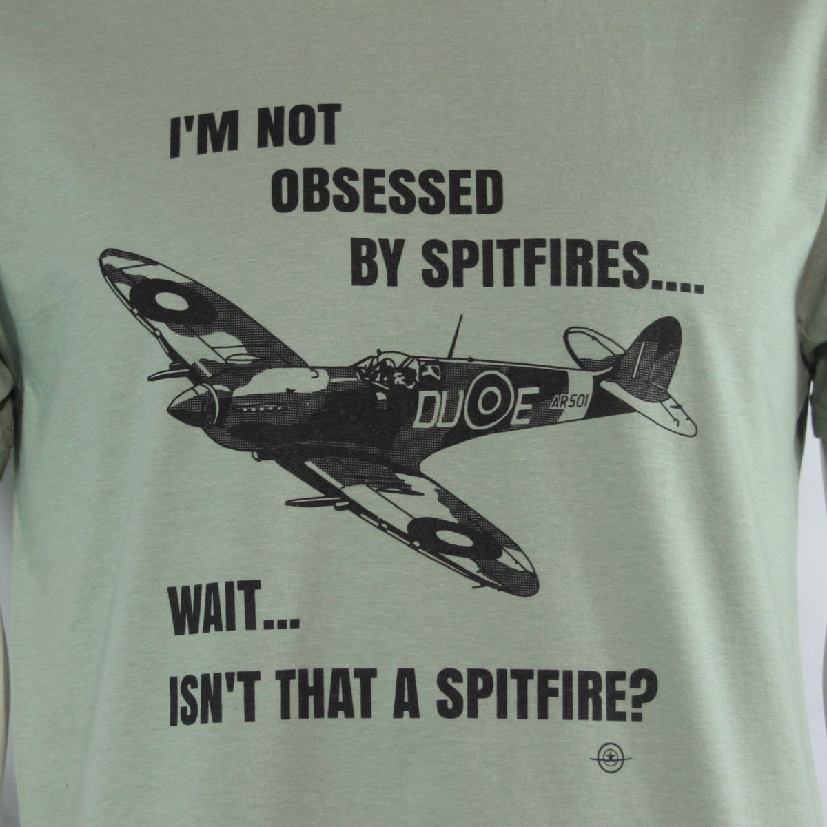 Obsessed by Spitfires Exclusive Printed T-Shirt Mens Warbird Print Sage Green