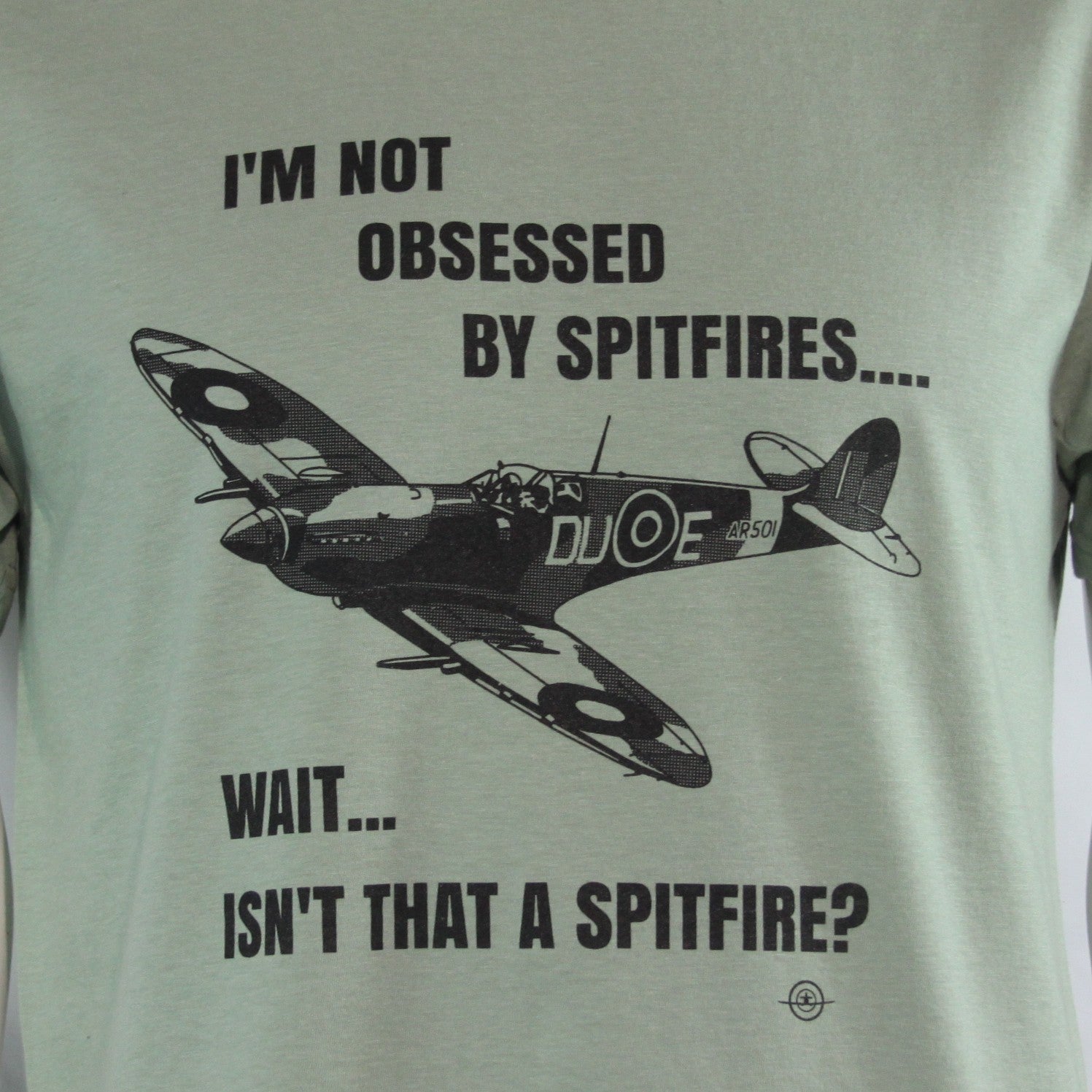 Obsessed by Spitfires Exclusive Printed T-Shirt Mens Warbird Print Sage Green