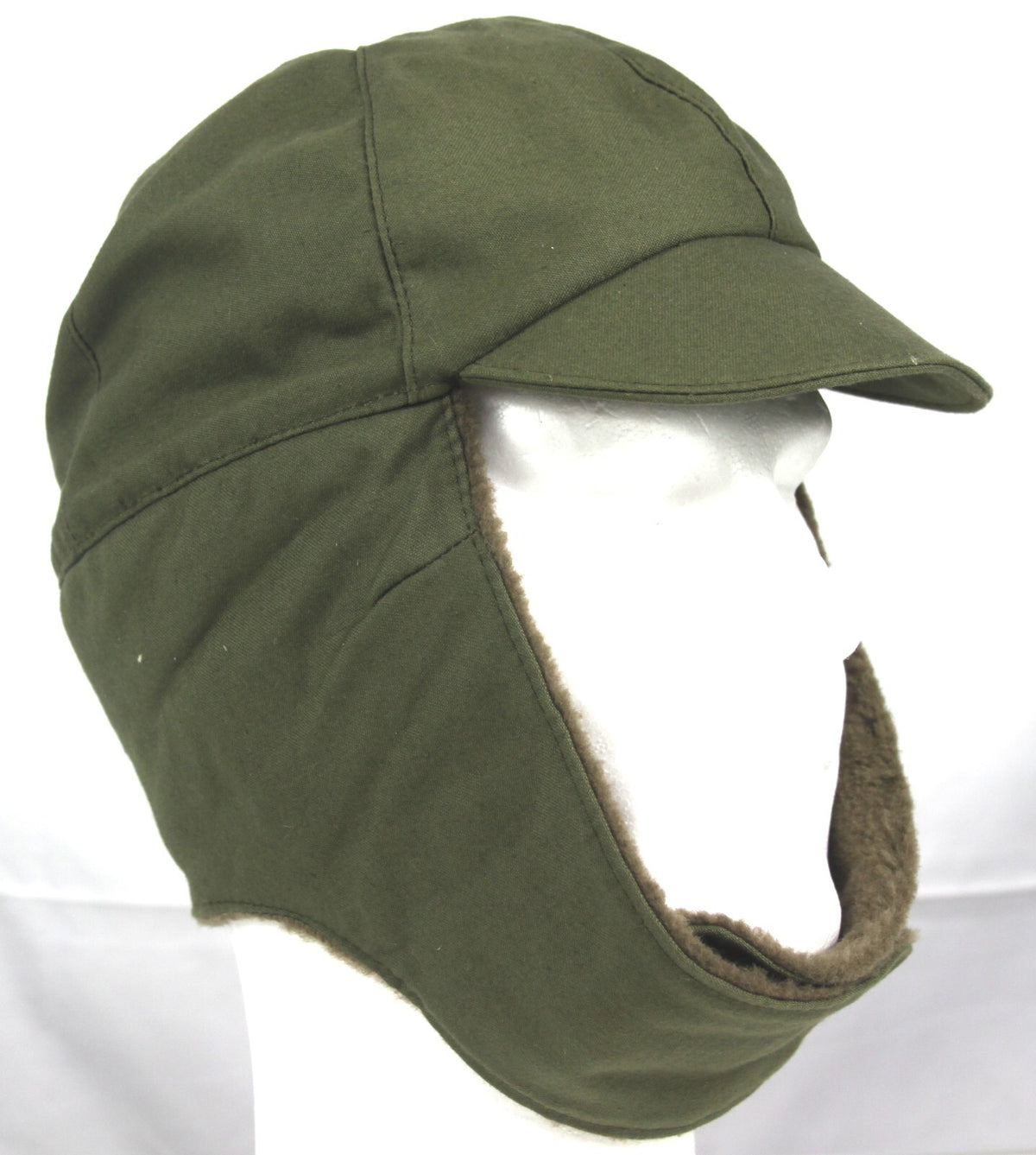 Genuine Surplus Dutch Ex Army Winter Hat Fur-lined Olive Peaked Thermal Warm