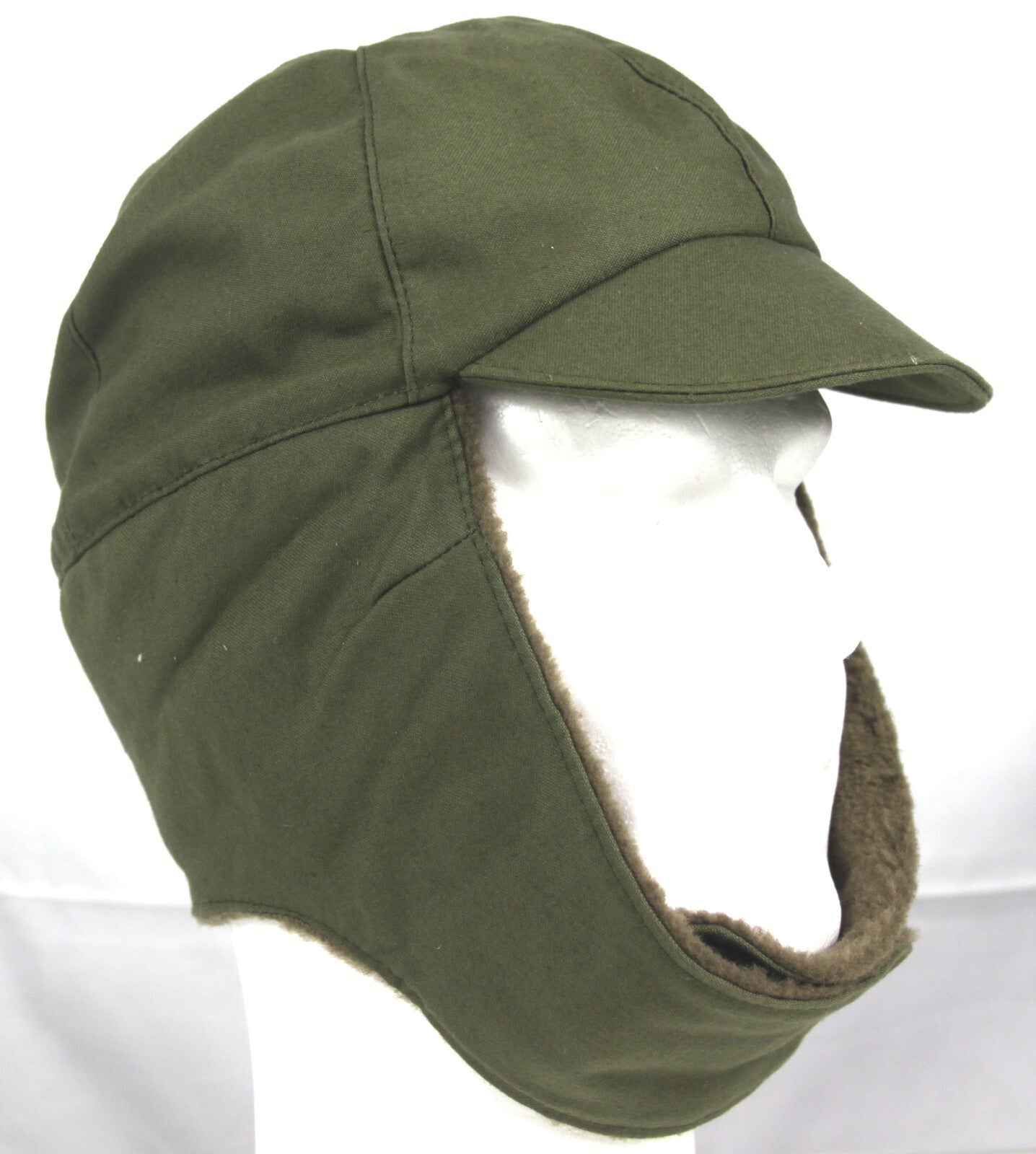 Genuine Surplus Dutch Ex Army Winter Hat Fur-lined Olive Peaked Thermal Warm