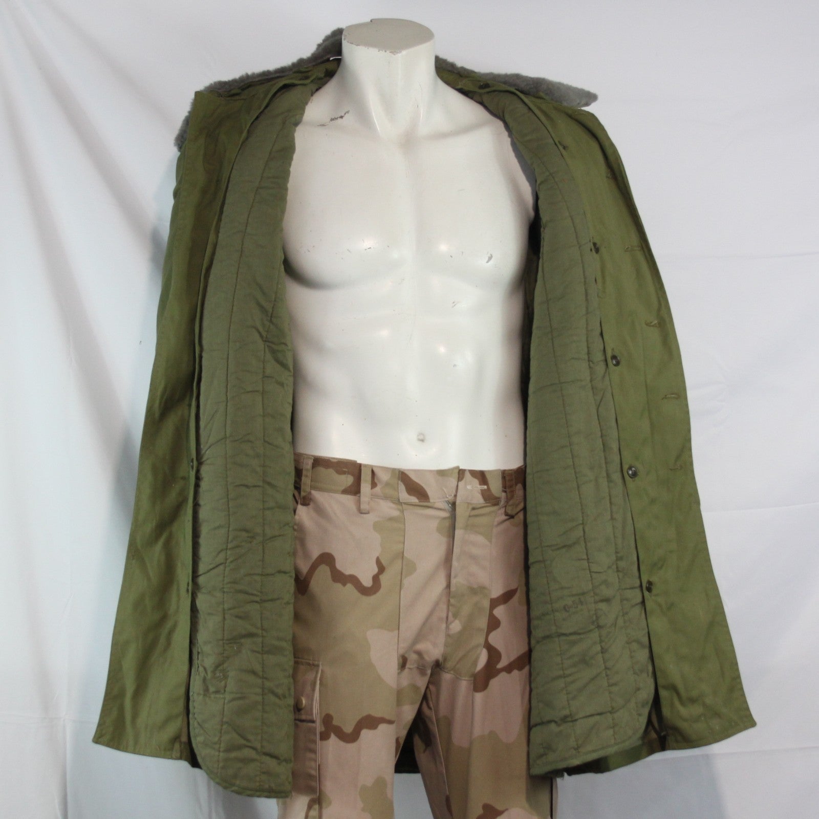 Vintage USSR Soviet Era Parka Winter Coat Padded Khaki Surplus 36-38" (3664)
