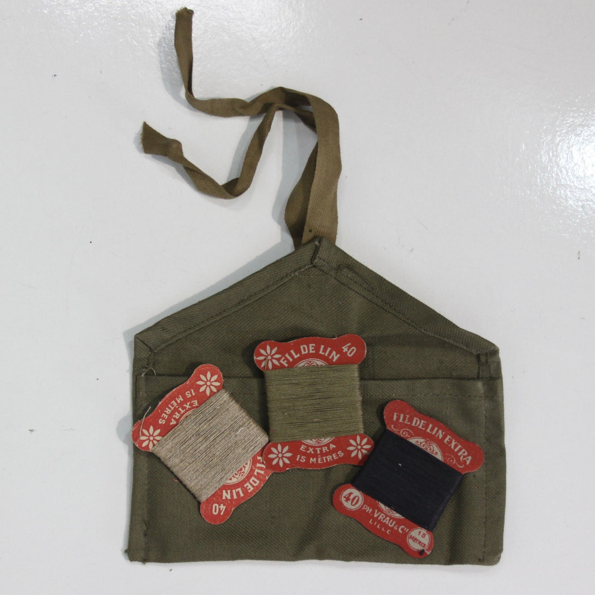 Genuine Surplus French Army Military Vintage Sewing Kit Pouch with Threads (3468
