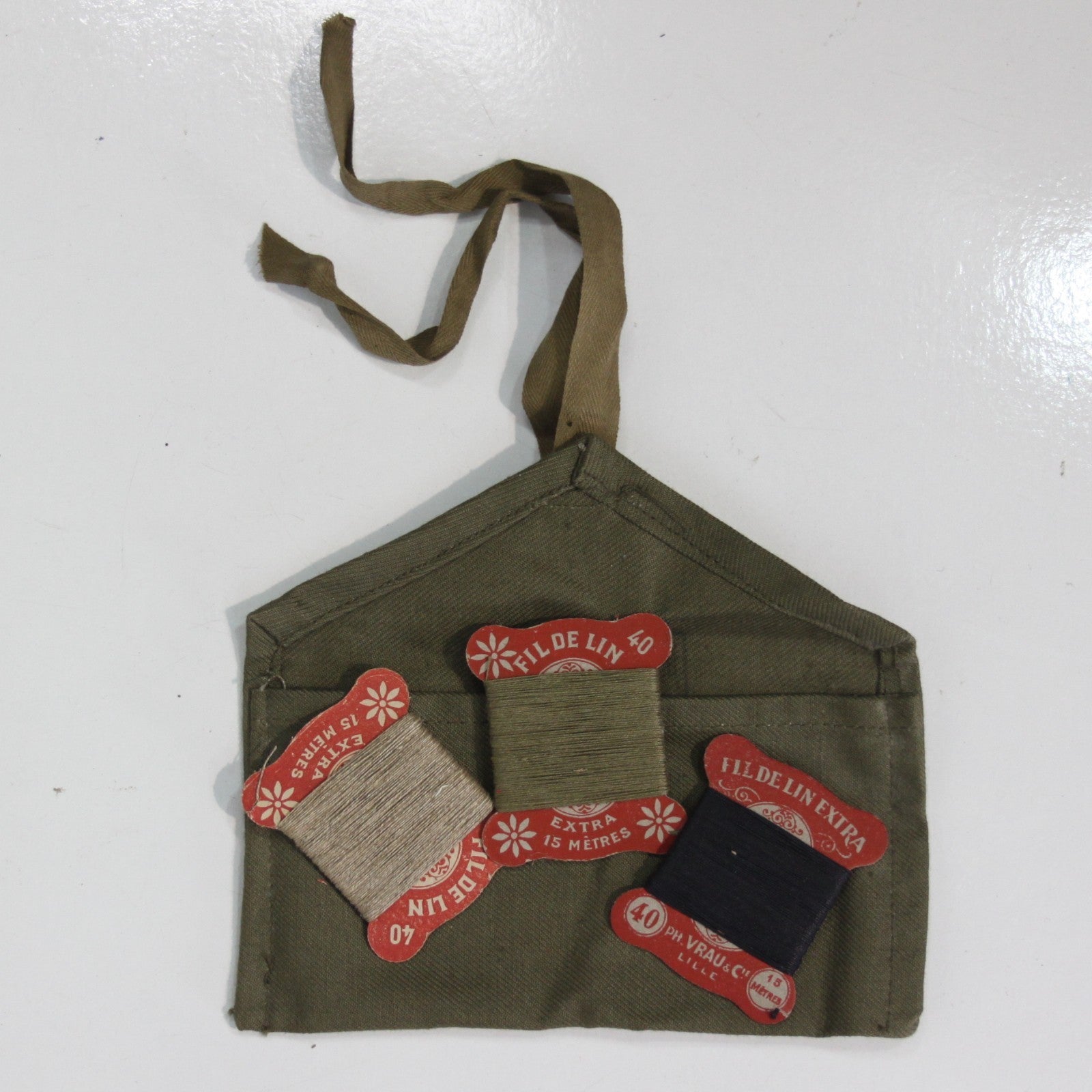 Genuine Surplus French Army Military Vintage Sewing Kit Pouch with Threads (3468