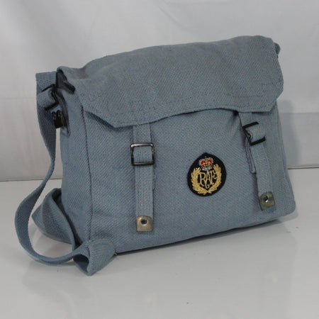 NEW RAF Badged Small Canvas Webbing Haversack  fishing satchel Daysack Blue 4465