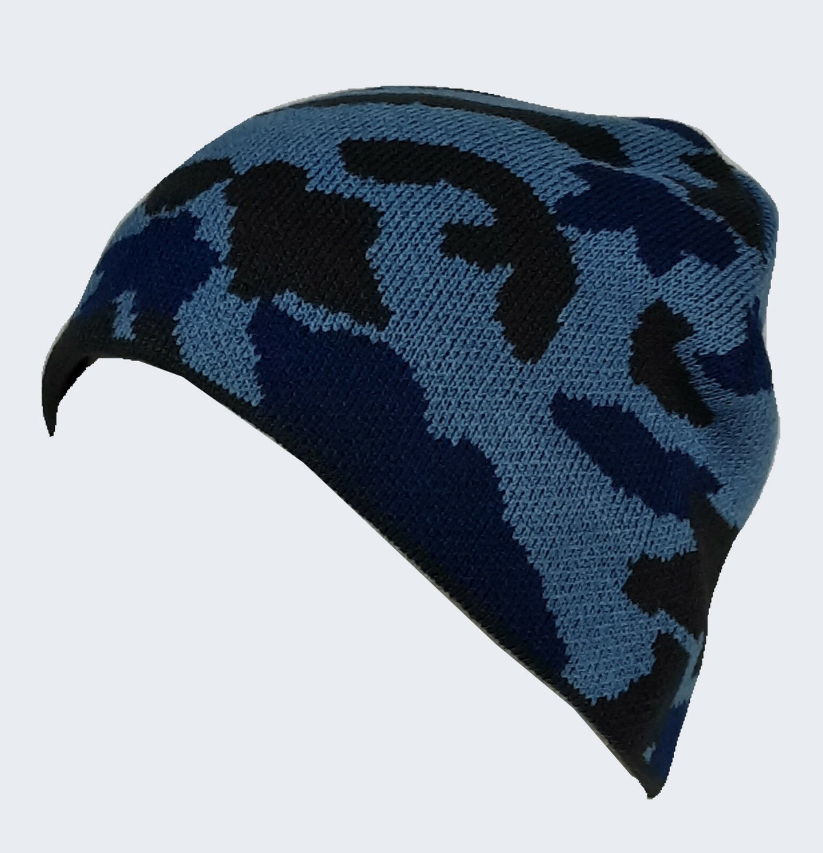Camouflage Beanie Hat Stretch One Size Green or Blue Camo Knitted Acrylic