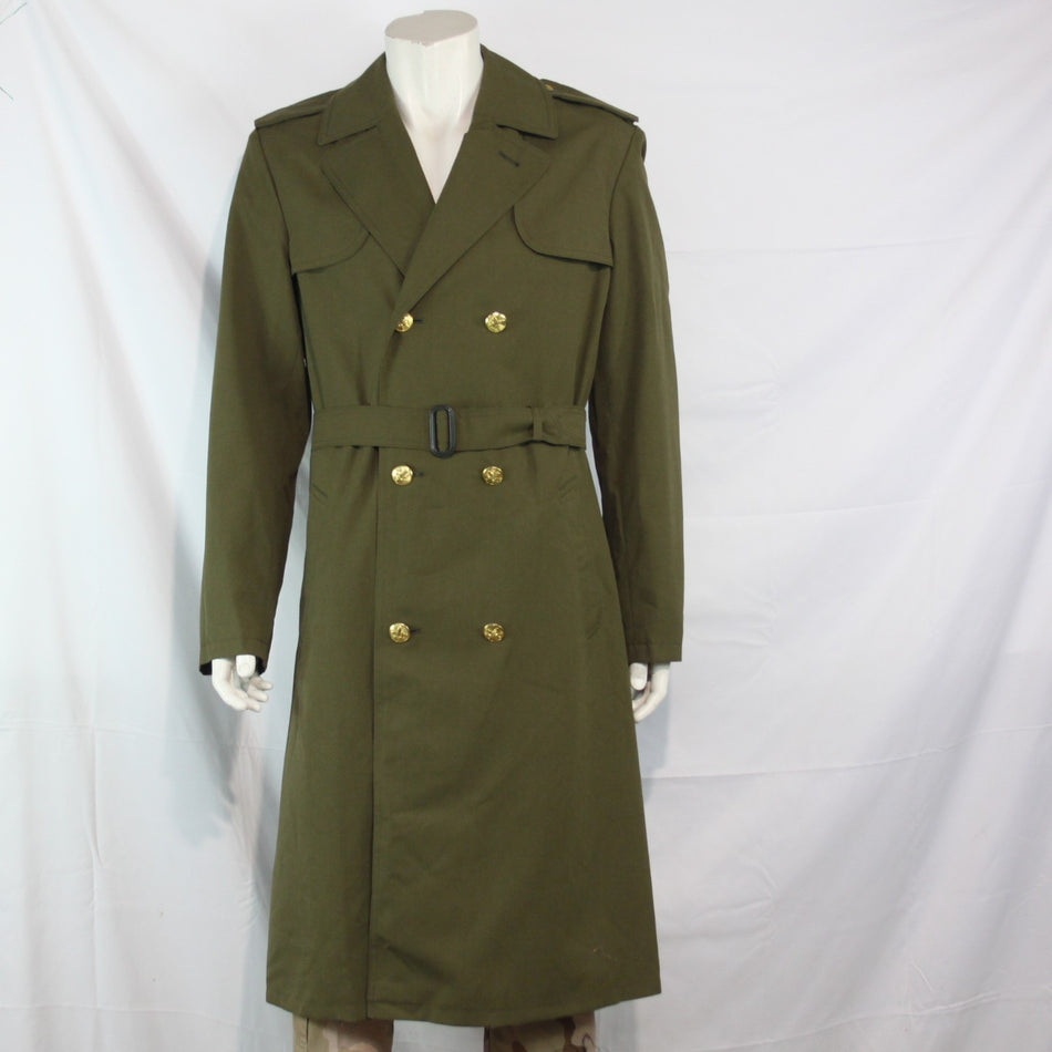 Vintage Army Surplus Trench Coat Czechoslovakian Genuine Olive Overcoat  (3644)