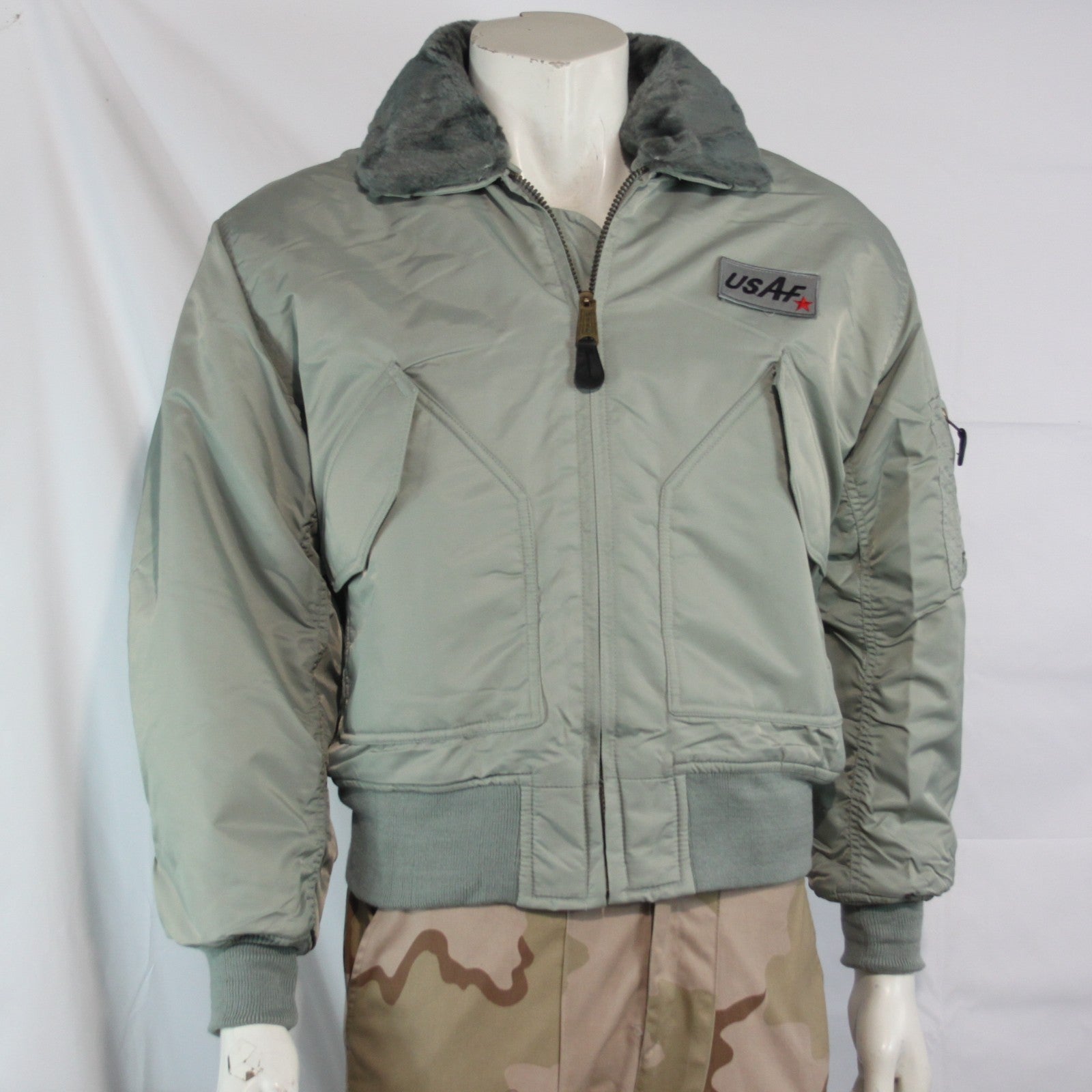 Highlander MA2 USAF Style Bomber Jacket F Fur Collar Padded Silver Grey XS-S