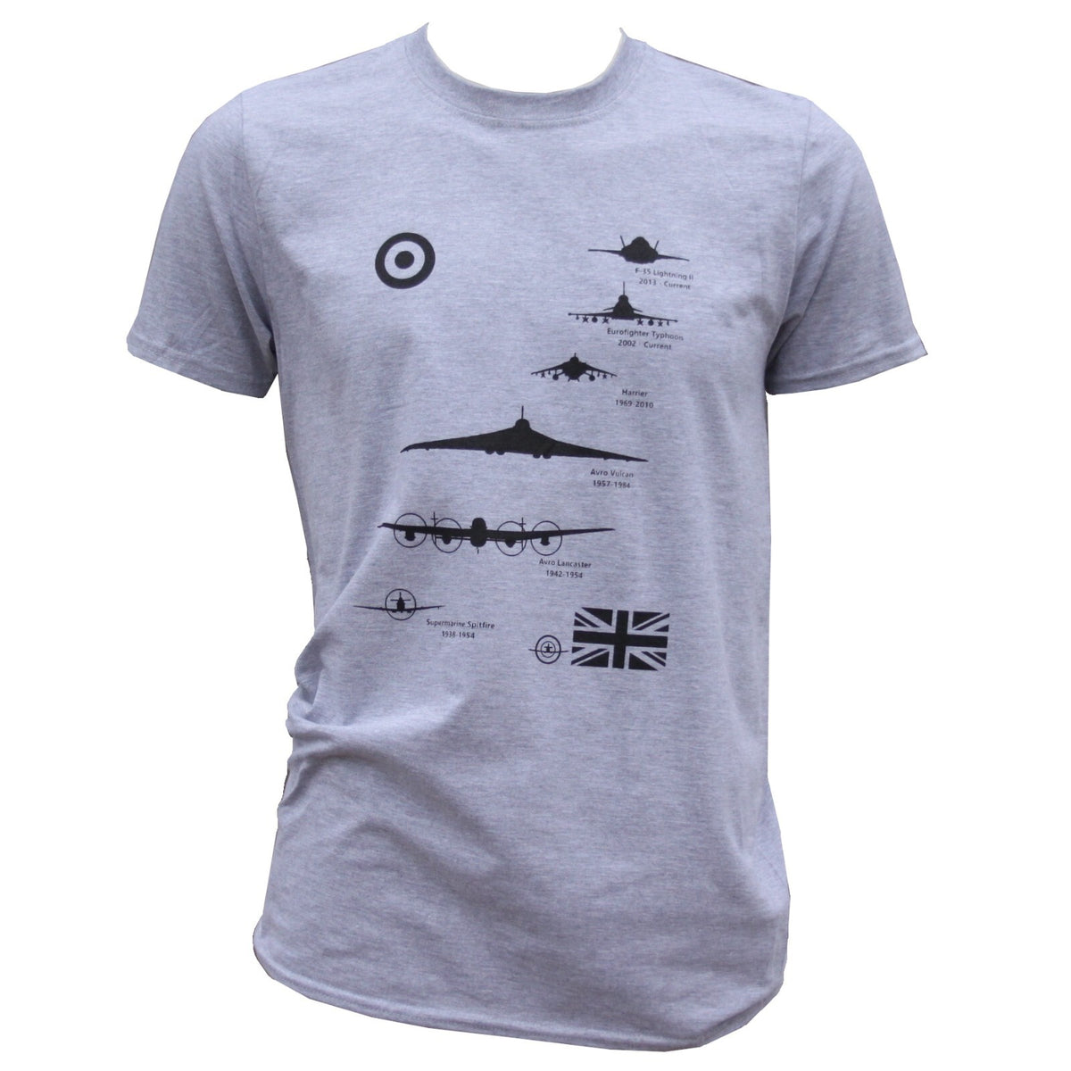 Planes of the RAF Royal Air Force Exclusive Printed T-Shirt Aviation L Grey