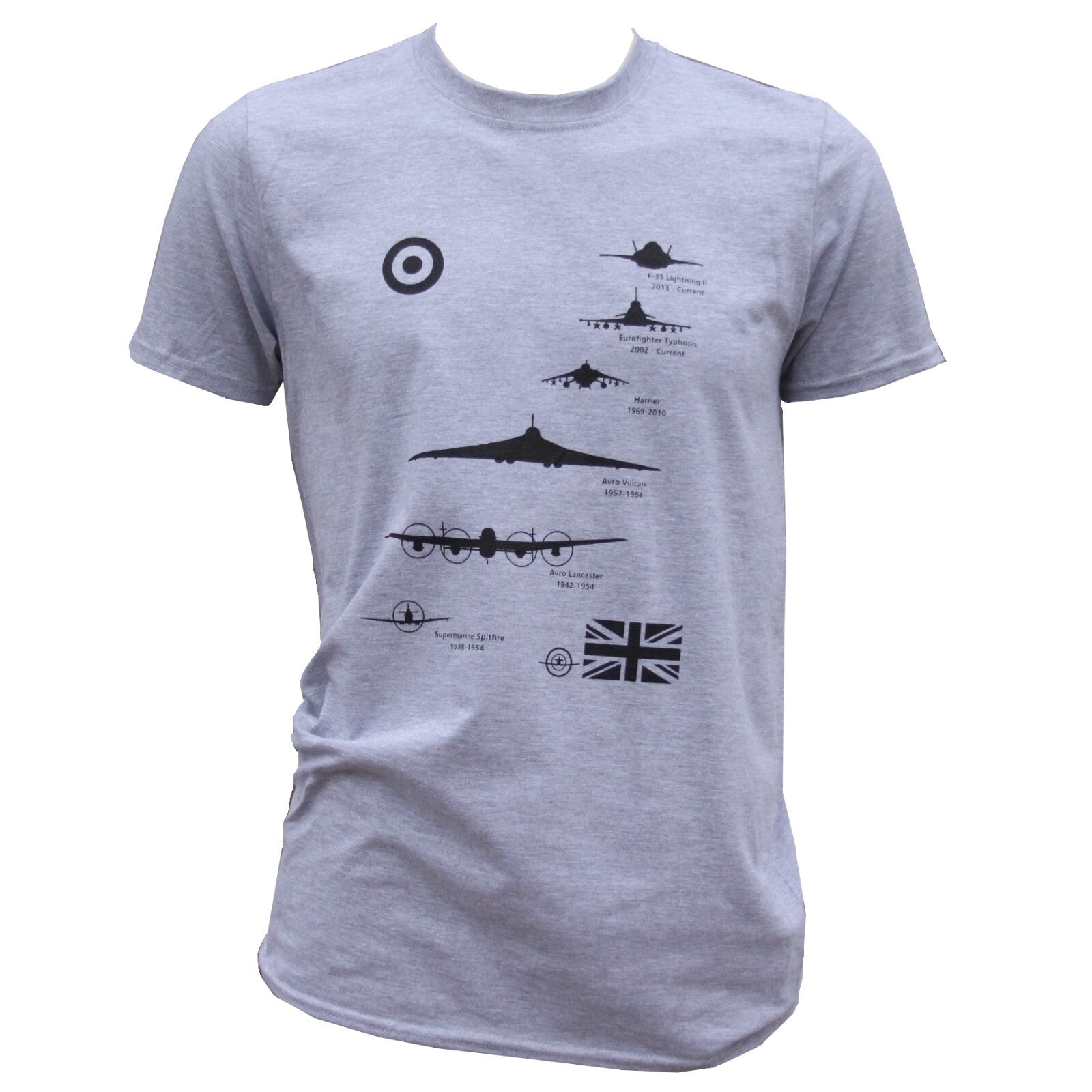 Planes of the RAF Royal Air Force Exclusive Printed T-Shirt Aviation L Grey