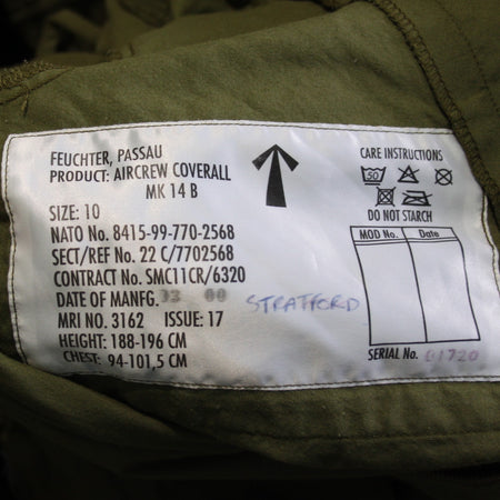 Genuine Surplus British Mk14B Flight Suit Coverall Converted to MK14A 38"(3382B)
