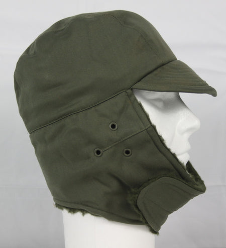 Genuine Surplus French Army Winter Hat Fur-lined Olive Green Peaked Thermal NEW