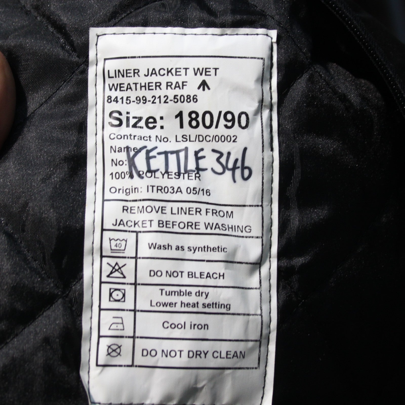 Genuine Surplus British RAF Wet Weather Jacket Quilted Liner Black  (3716)