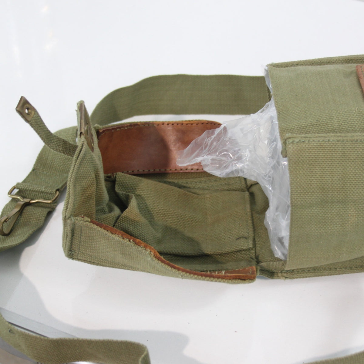 Genuine Surplus Vintage Belgian / British Army Canvas Side Bag Leather trim 3392