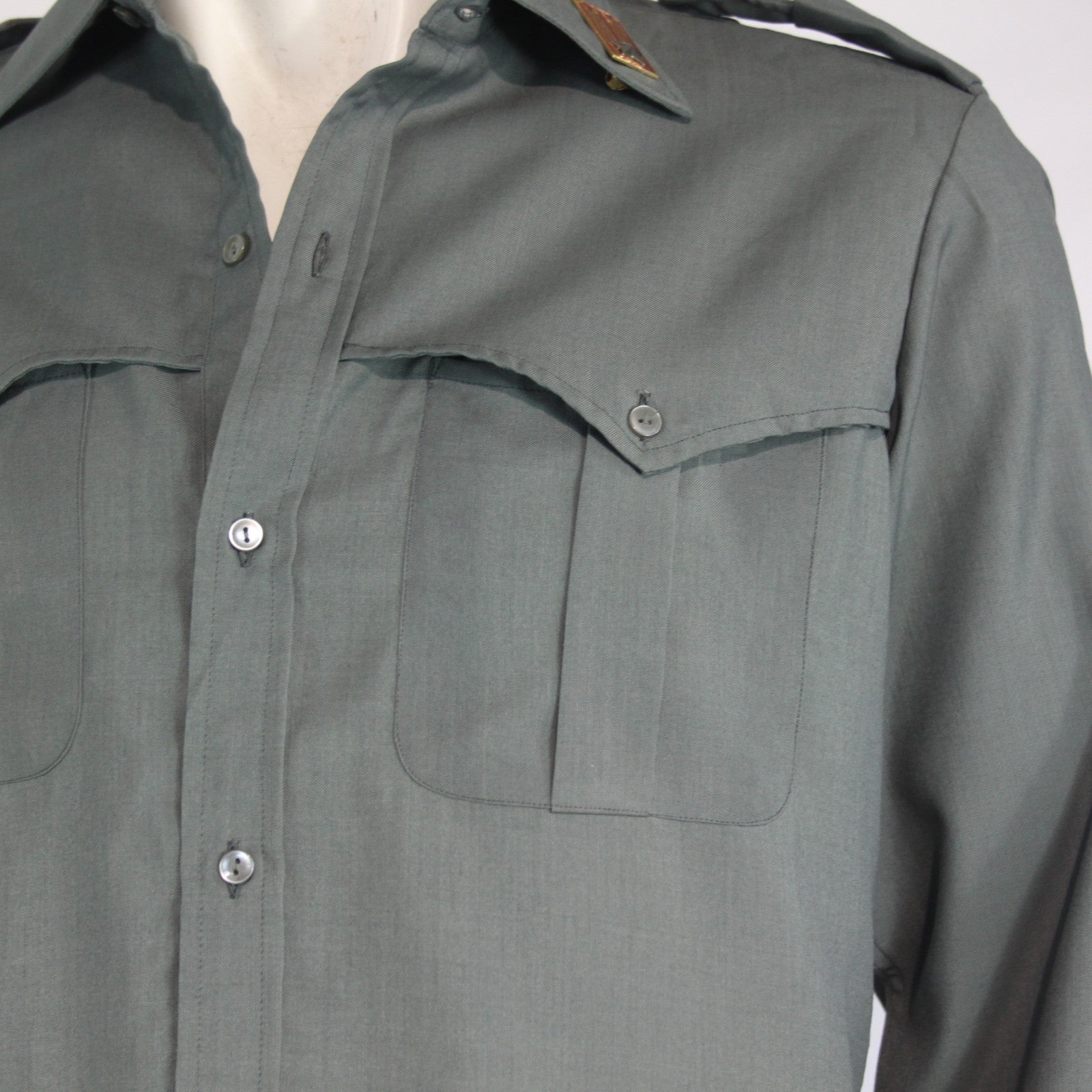 Genuine Surplus Italian Police Shirt with One Lapel Badge Green Grey 15.5"(4101)