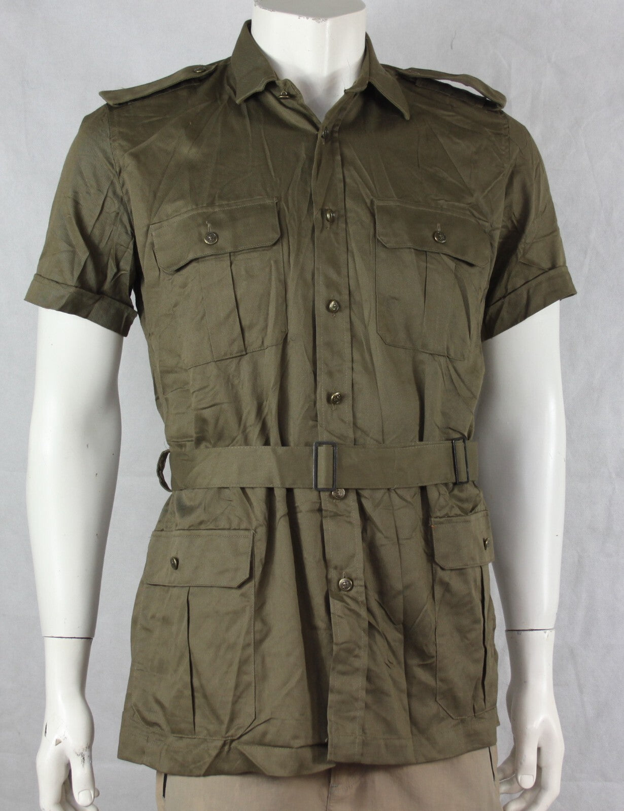 Genuine Surplus Italian Safari Shirt Khaki Beige Sand Belted Lightweight Cotton