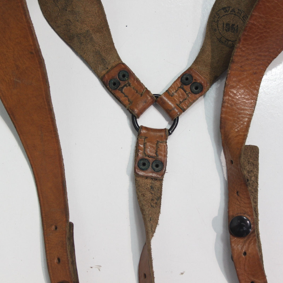 1951 Vintage French Military Leather Harness Tan Brown Army Dated  (4100)