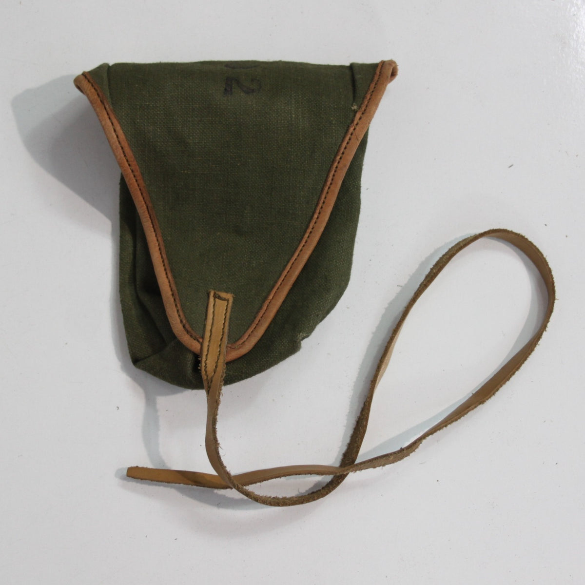 Genuine Surplus French Army Canvas Pouch Vintage Leather Trim (3467)