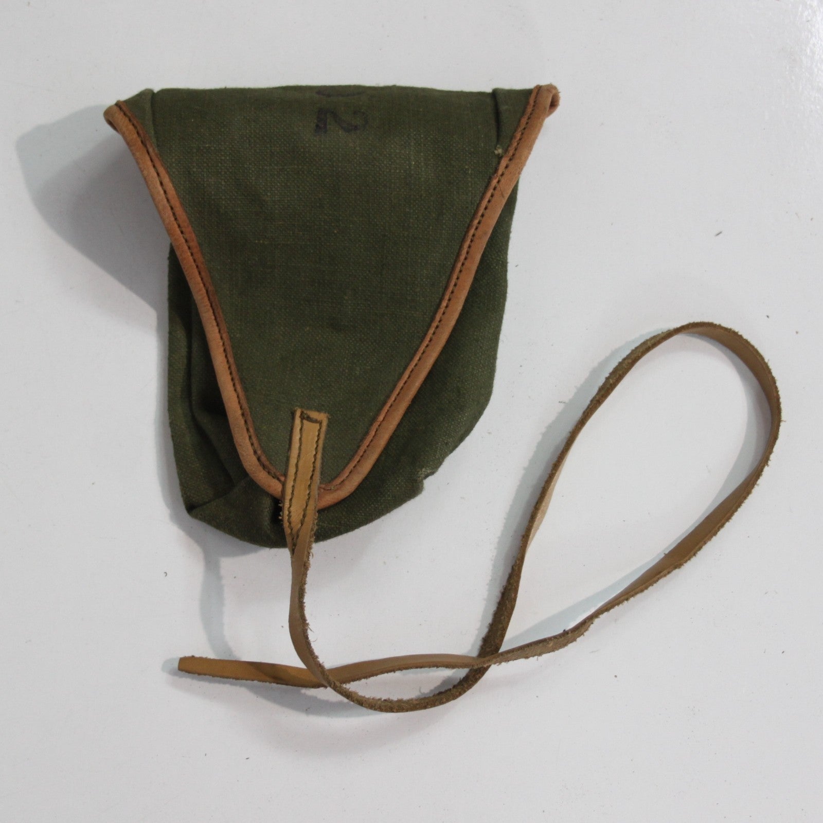 Genuine Surplus French Army Canvas Pouch Vintage Leather Trim (3467)