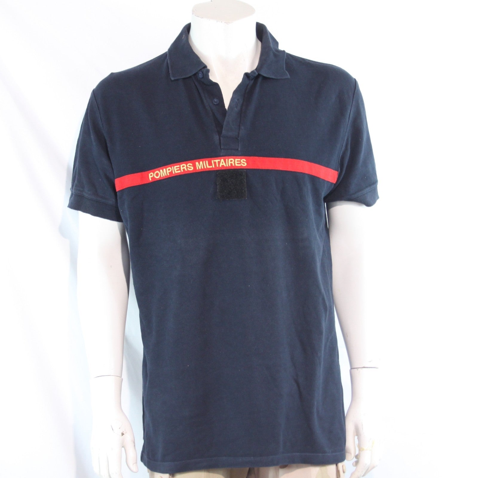 Genuine Surplus French Army Polo Shirt Navy Red Stripe Cotton (4271)