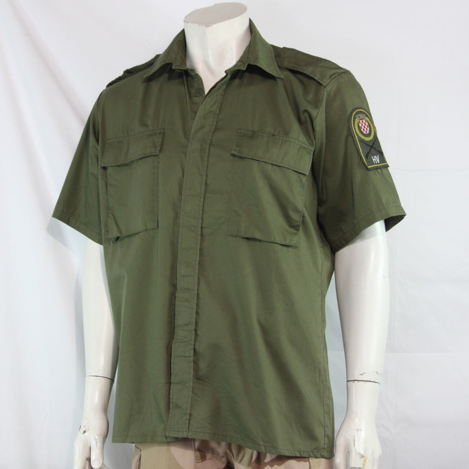 Croatian Short Sleeve Army Shirt Lightweight Badged Olive Genuine Surplus (4324)