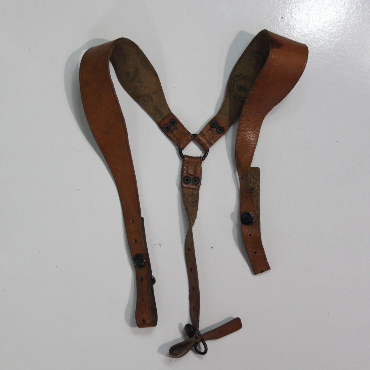 1951 Vintage French Military Leather Harness Tan Brown Army Dated  (4100)