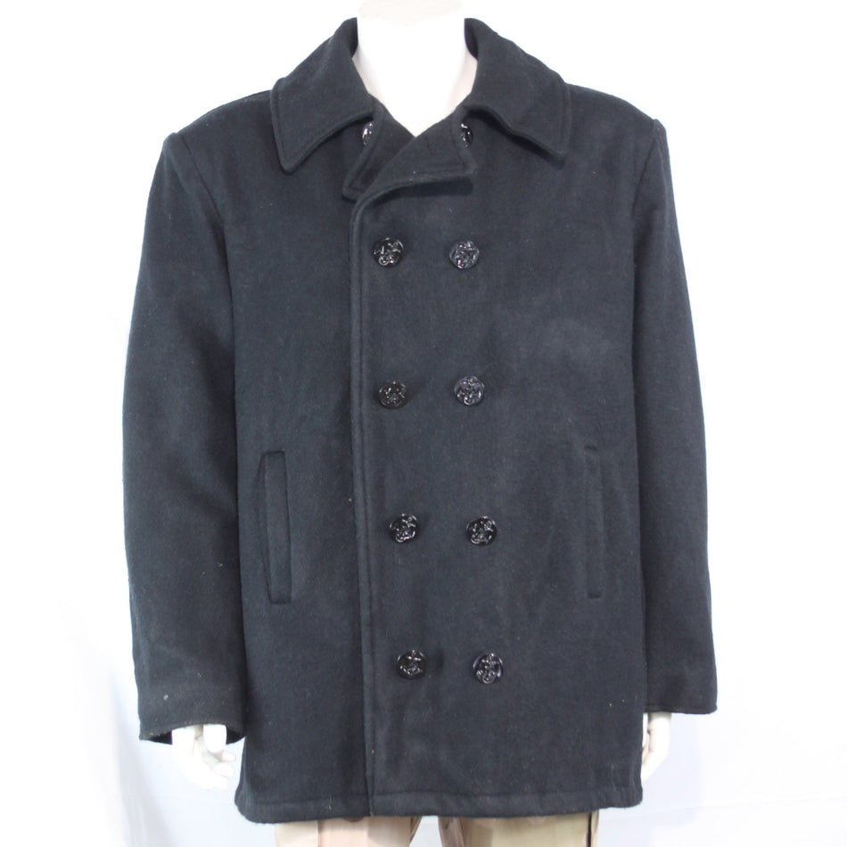 Possible US Naval Wool Pea Coat Black Military Surplus Warm Winter 44 (3647)