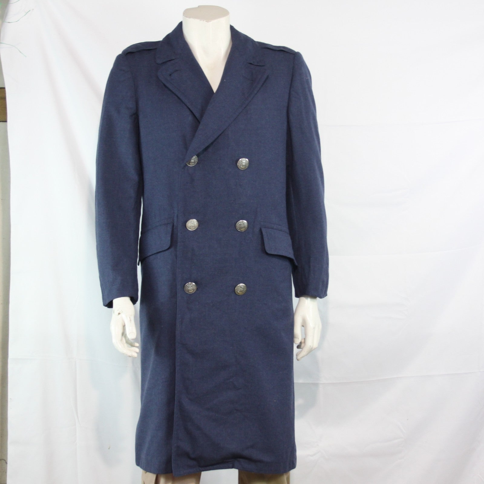 USAF US Airforce Wool Overcoat Vintage Genuine Surplus Blue Coat Winter (3615)