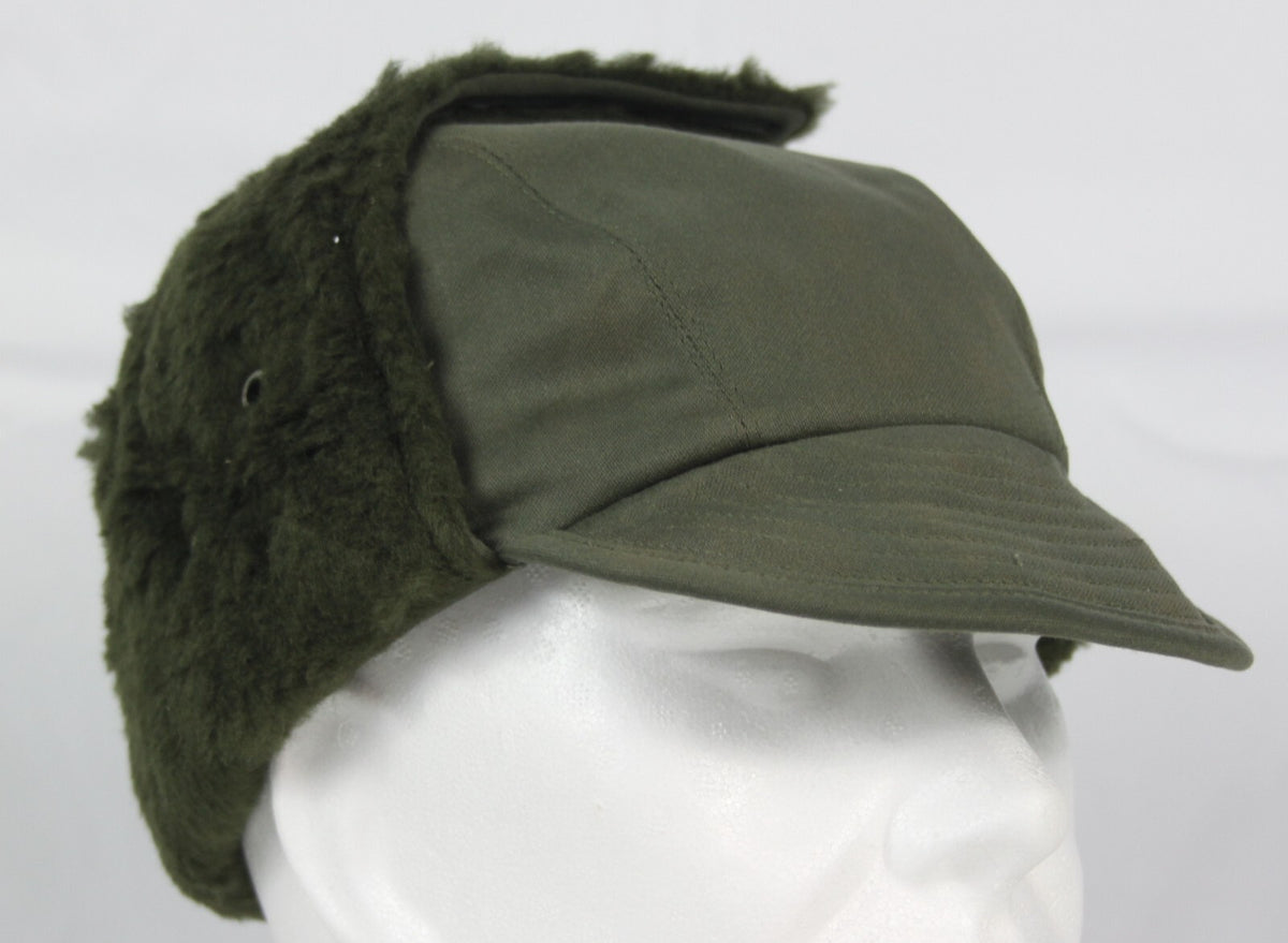 Genuine Surplus French Army Winter Hat Fur-lined Olive Green Peaked Thermal NEW