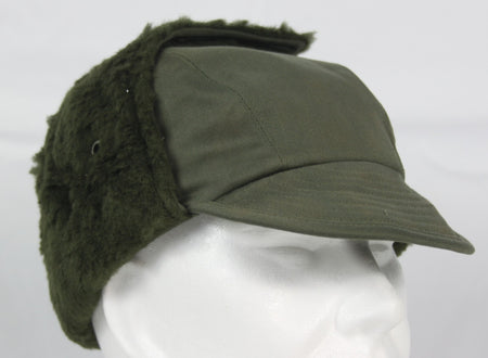 Genuine Surplus French Army Winter Hat Fur-lined Olive Green Peaked Thermal NEW