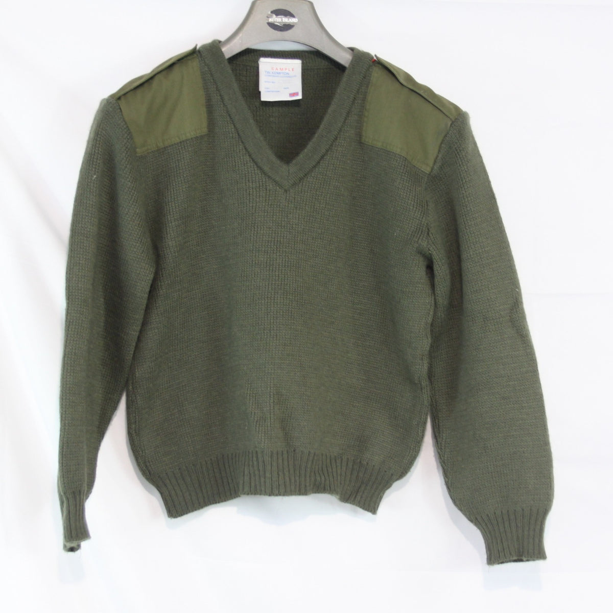 V-Neck Army Style Sample Jumper 80% Wool Olive 38" Chest Short (4062)