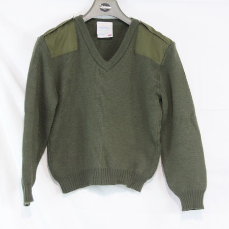 V-Neck Army Style Sample Jumper 80% Wool Olive 38" Chest Short (4062)