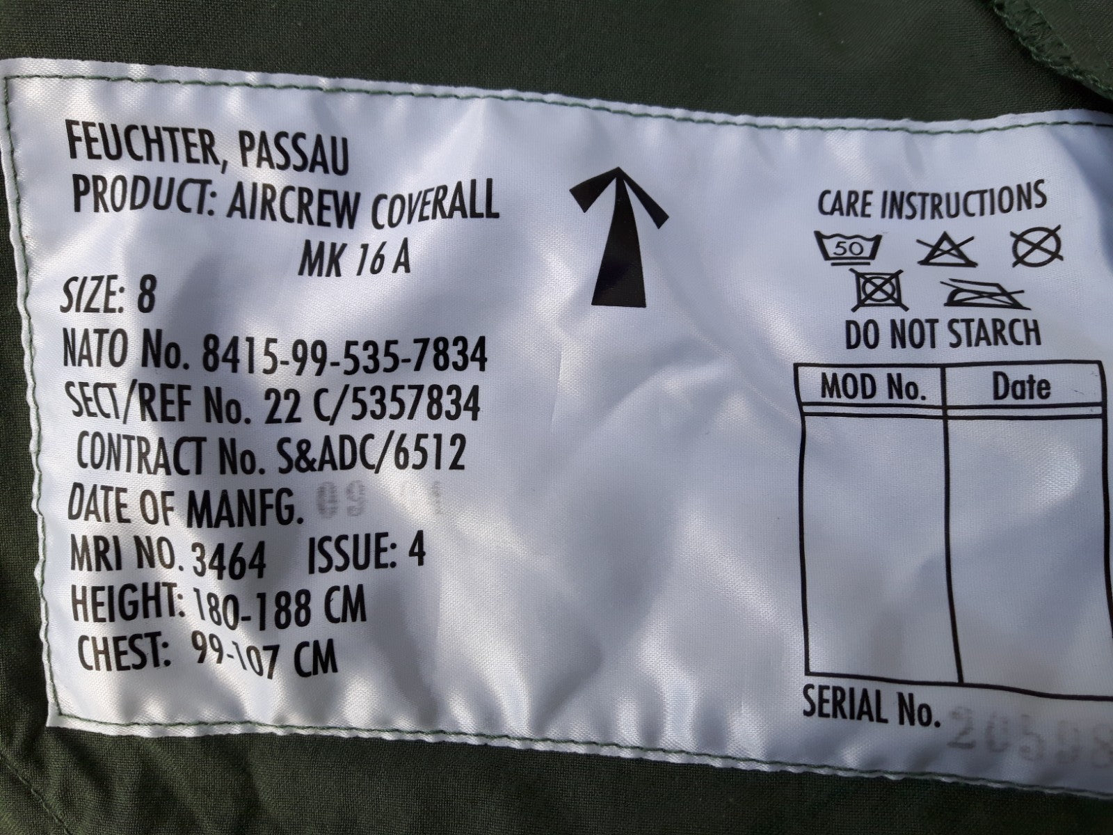 Genuine British Military RAF Flight Suit Pilot Flyers Authentic Flight MK16A 774