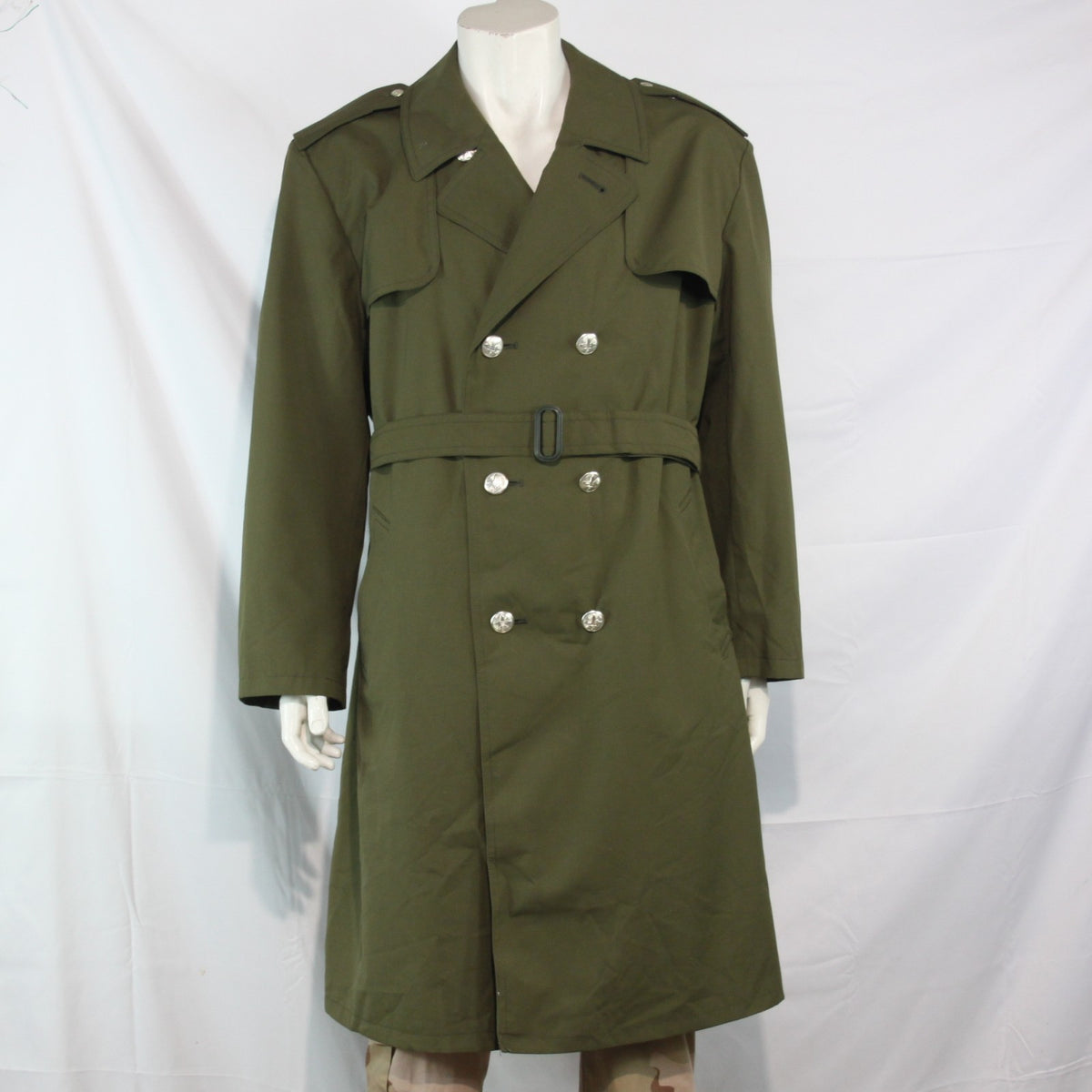 Vintage Army Surplus Trench Coat Czechoslovakian Genuine Olive Overcoat  (3645)