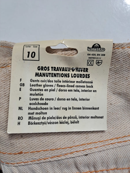 Genuine Surplus Leather Palm Work Gloves -Size 10 (1884)