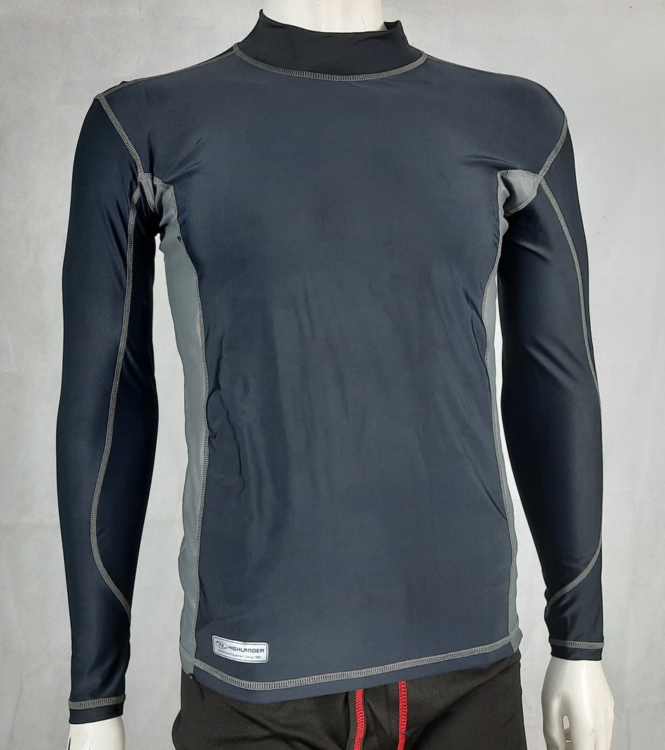 Highlander Pro Comp Mens Base Layer Long Sleeve T-Shirt Vest Wicking Black Grey