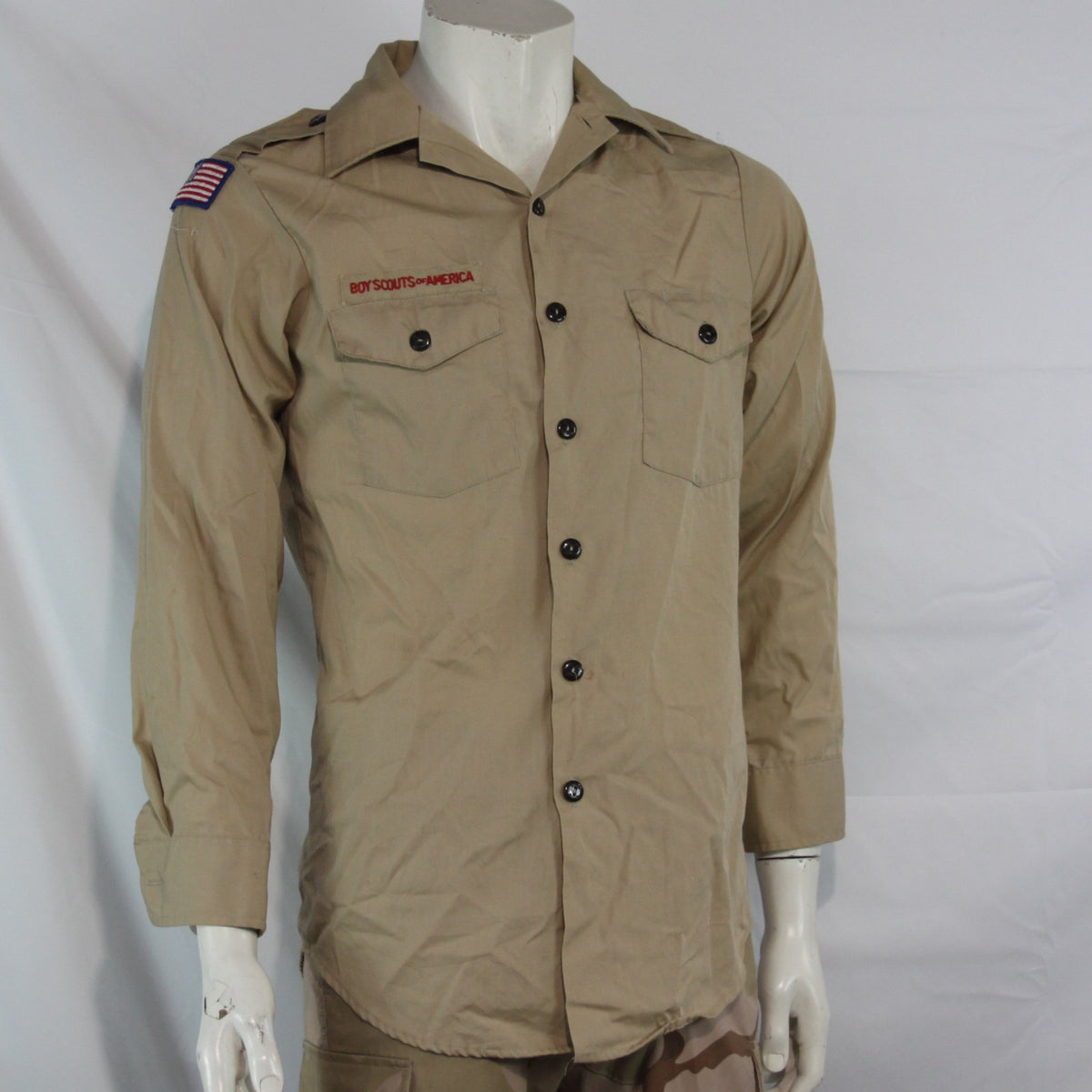 Boy Scout Shirt Badged Sand Genuine US Scouts of America 14-14.5" Collar  (3619)