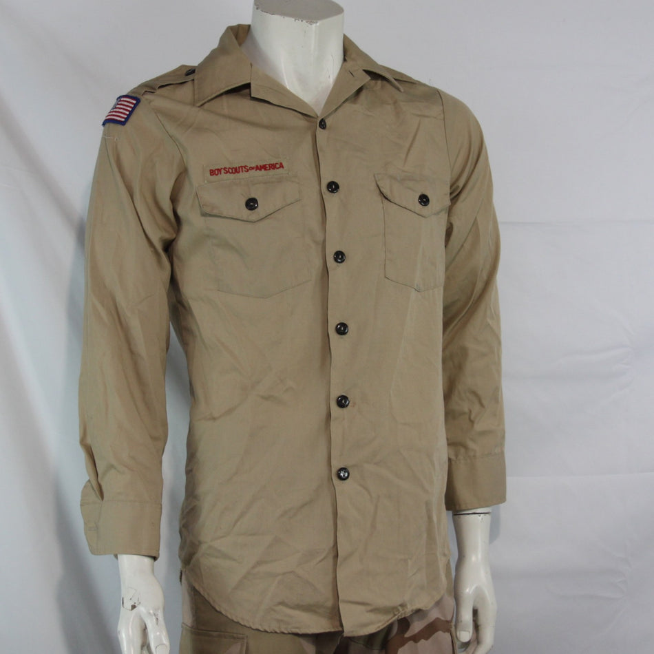Boy Scout Shirt Badged Sand Genuine US Scouts of America 14-14.5" Collar  (3619)