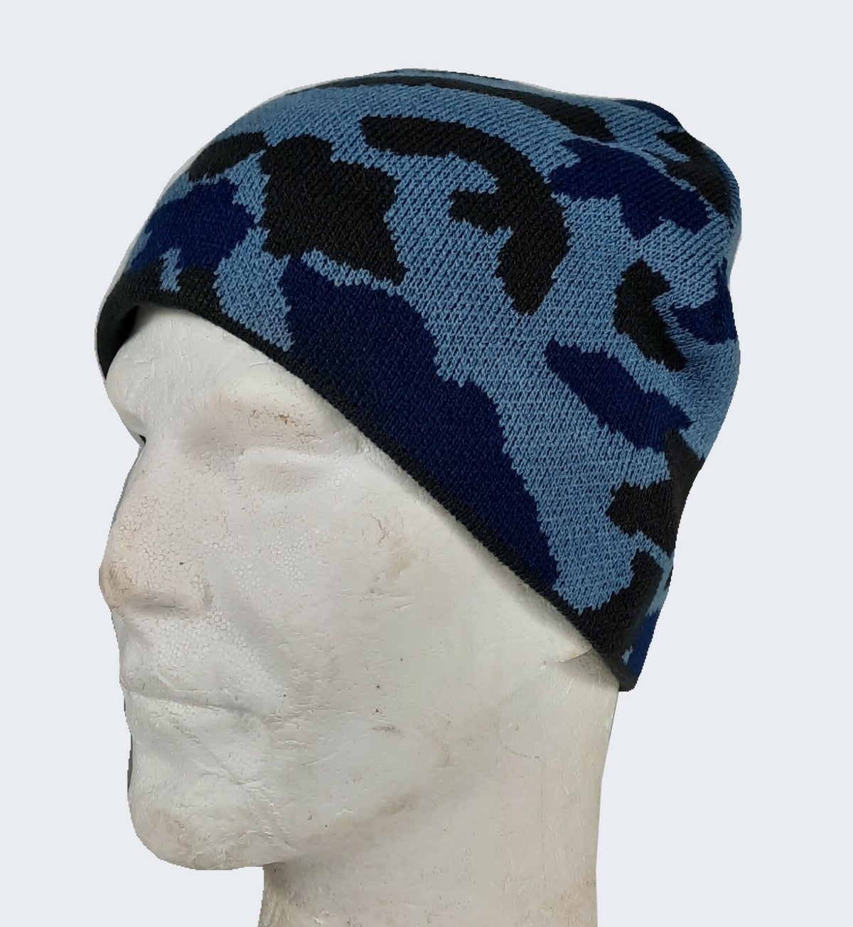 Camouflage Beanie Hat Stretch One Size Green or Blue Camo Knitted Acrylic