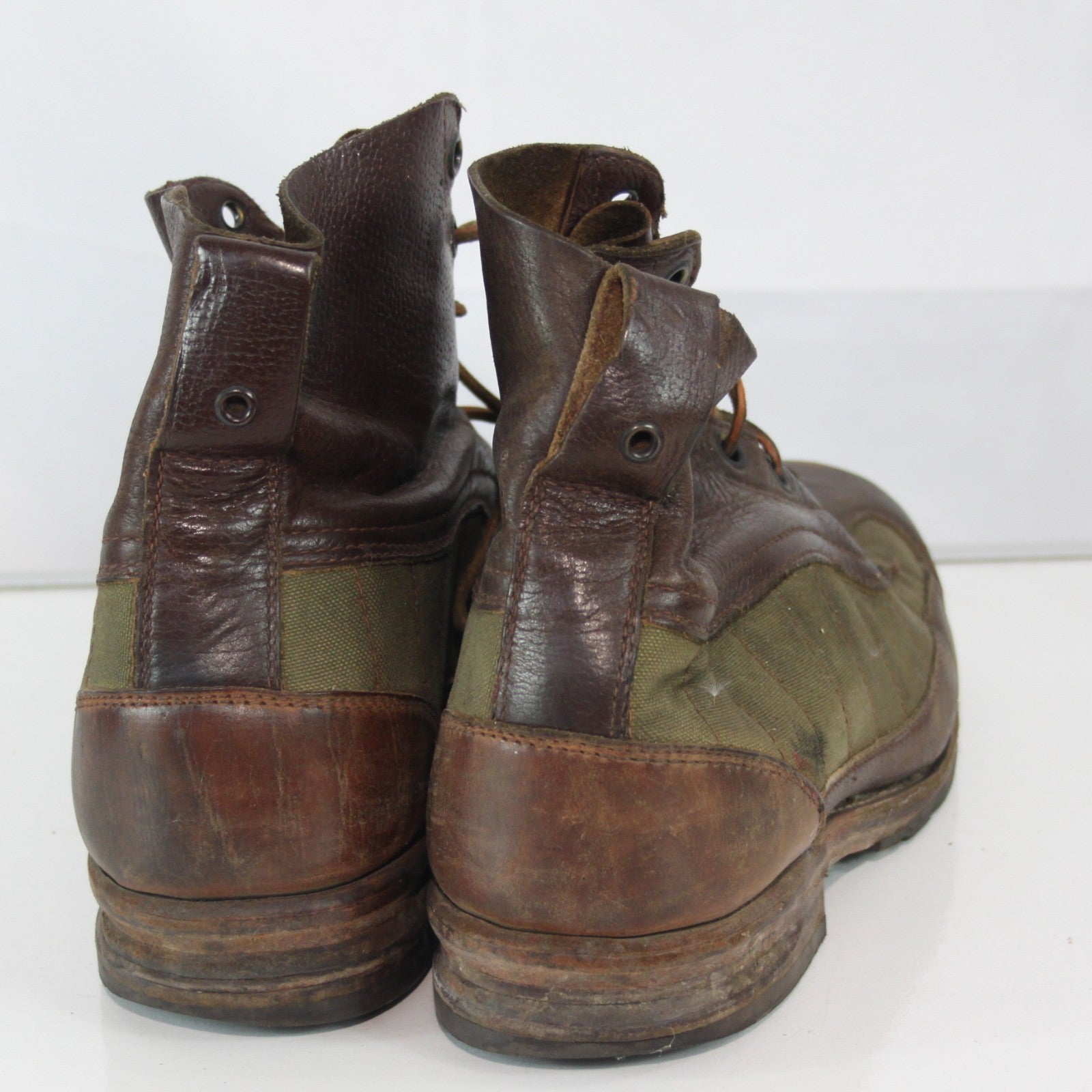 Vintage Swedish Army Canvas Leather Boots Heavy Brown Green EU 43 (3580)
