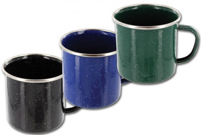 Highlander Deluxe Enamel Mug Cup Camping Vintage Style Black Green Blue