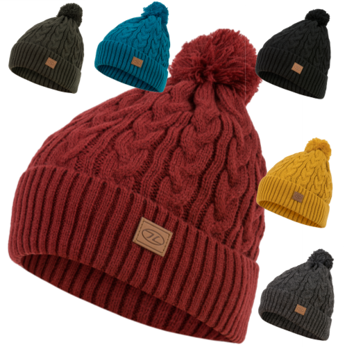 Knitted Bobble Hat Ski Thermal Winter Warm Fleece Lin Green Black Grey Red Yello