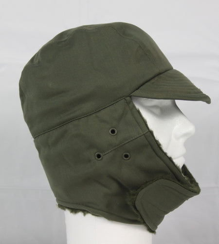 Genuine Surplus French Army Winter Hat Fur-lined Olive Green Peaked Thermal NEW