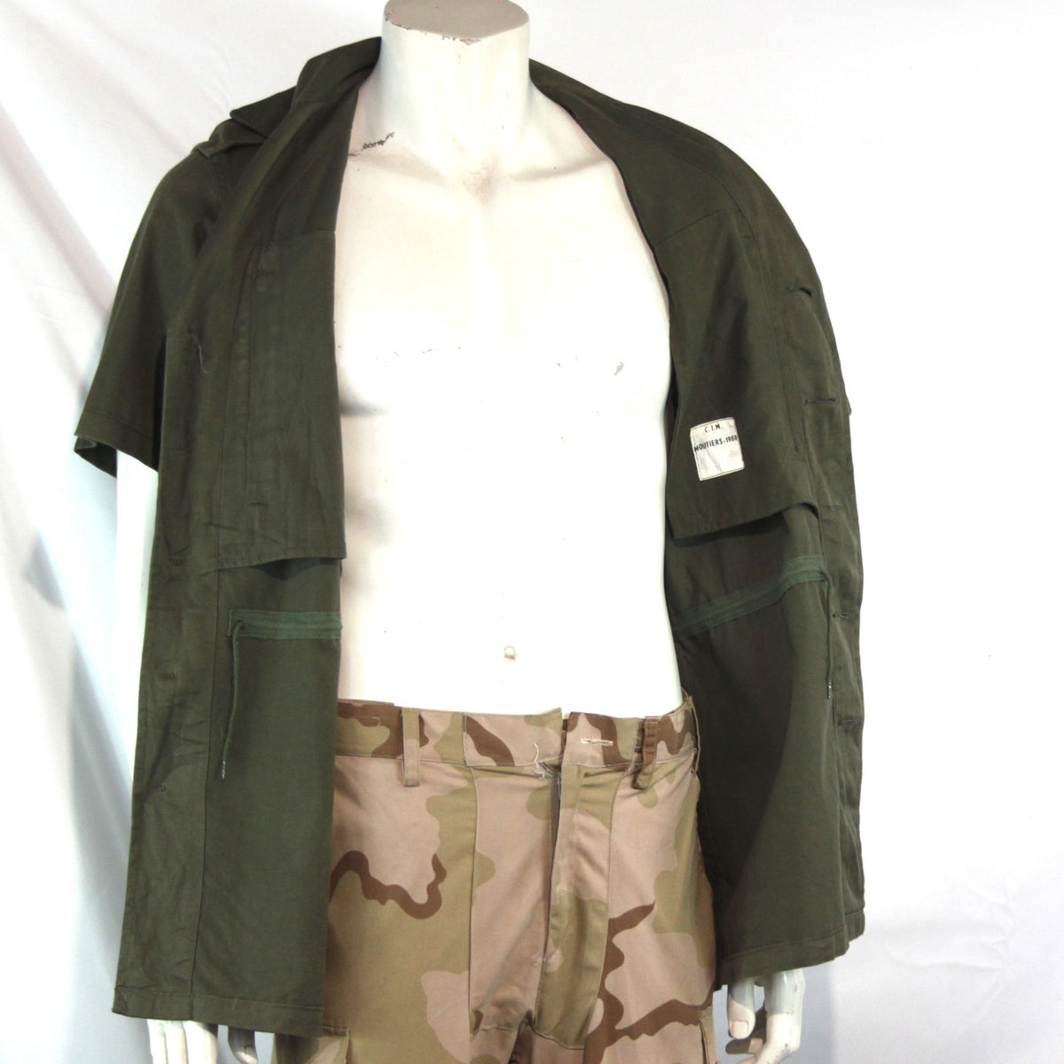 French Army Short Sleeve Shirt Jacket Genuine Surplus Olive 34" XS (4125)
