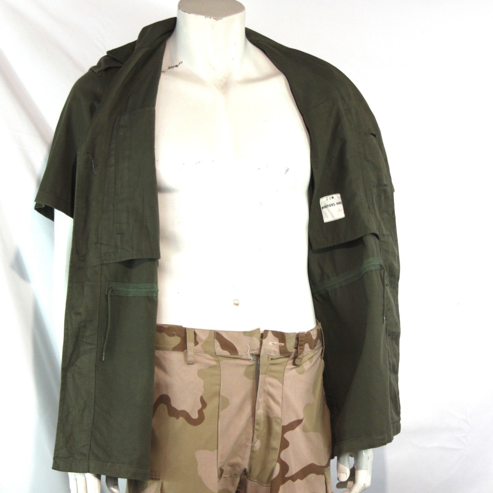 French Army Short Sleeve Shirt Jacket Genuine Surplus Olive 34" XS (4125)