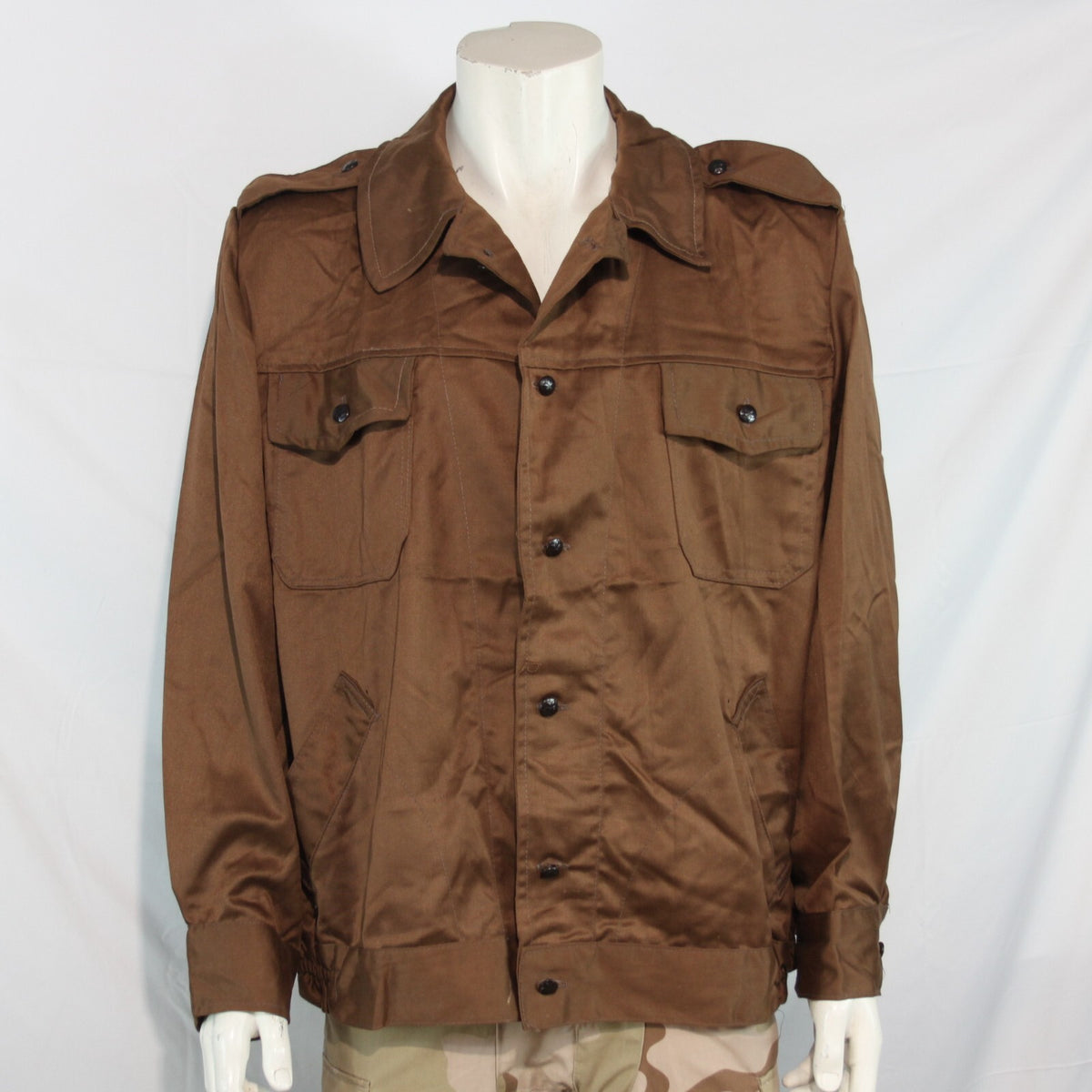 Genuine Surplus Romanian Army Working Jacket Shirt Brown Canvas Shiny Satin 3159