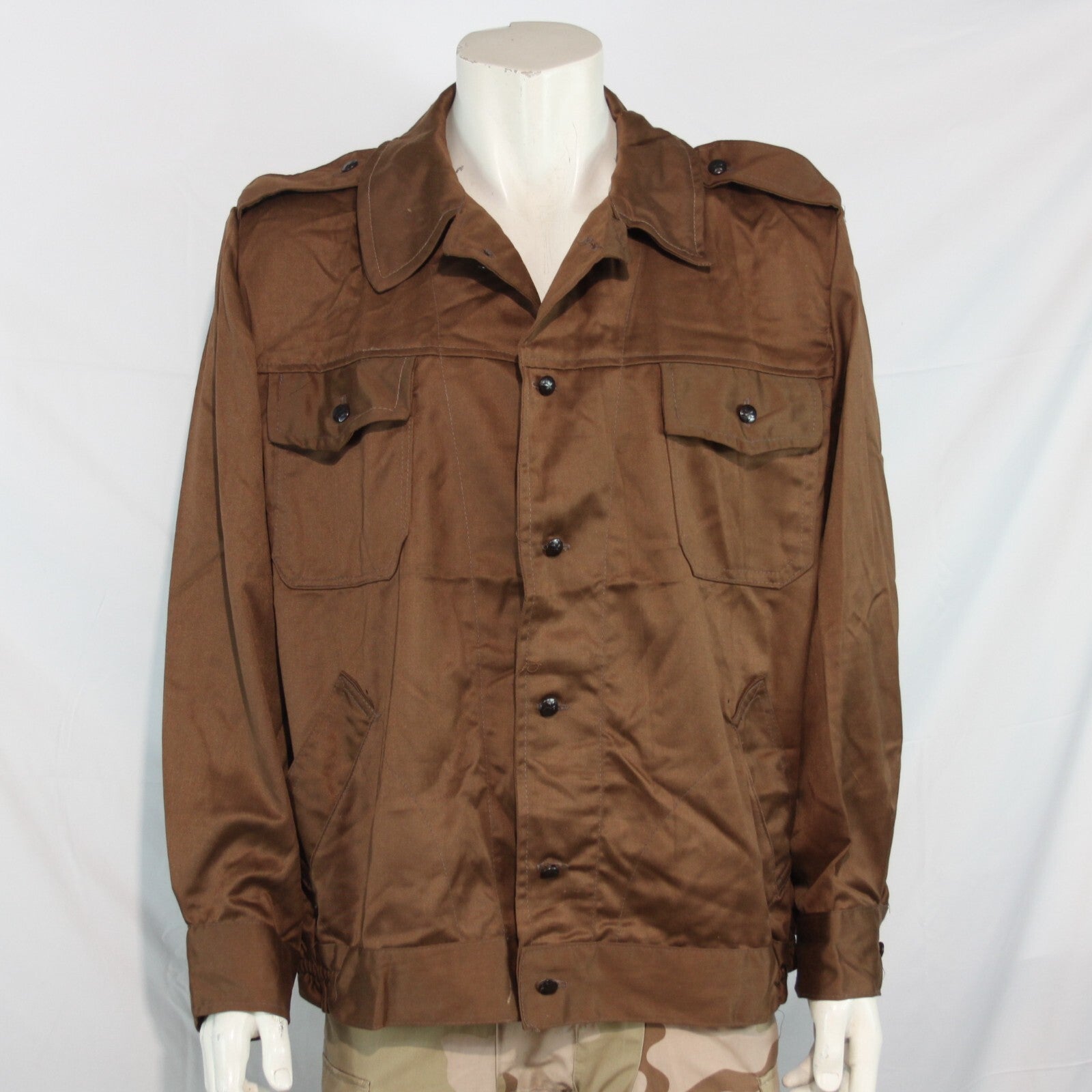 Genuine Surplus Romanian Army Working Jacket Shirt Brown Canvas Shiny Satin 3159