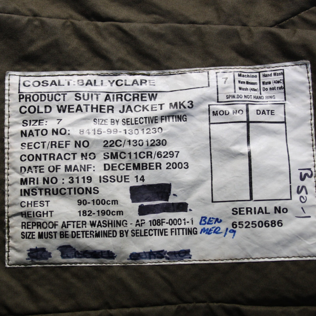 Genuine Surplus British RAF Airforce Pilots Flight Jacket Mk3 90-100cm (3527)
